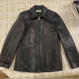 Petite Sophisticate Black Leather Zip Jacket